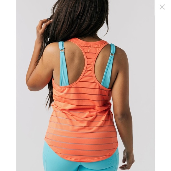 ZYIA Active Orange Coral Striped Tank Razor Back Women’s Size XL - Picture 2 of 8